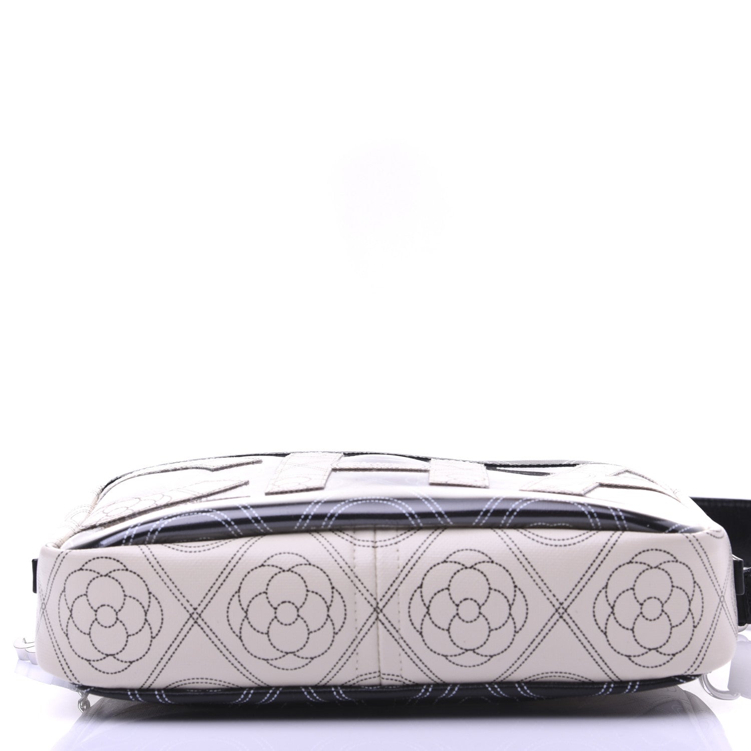 Chanel Coated Canvas Calfskin Camellia Printed Camera Case Black Beige 11 of 13