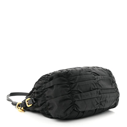 Prada Tessuto Nylon Nappa Braided Gaufre Shopping Satchel Black 4 of 12