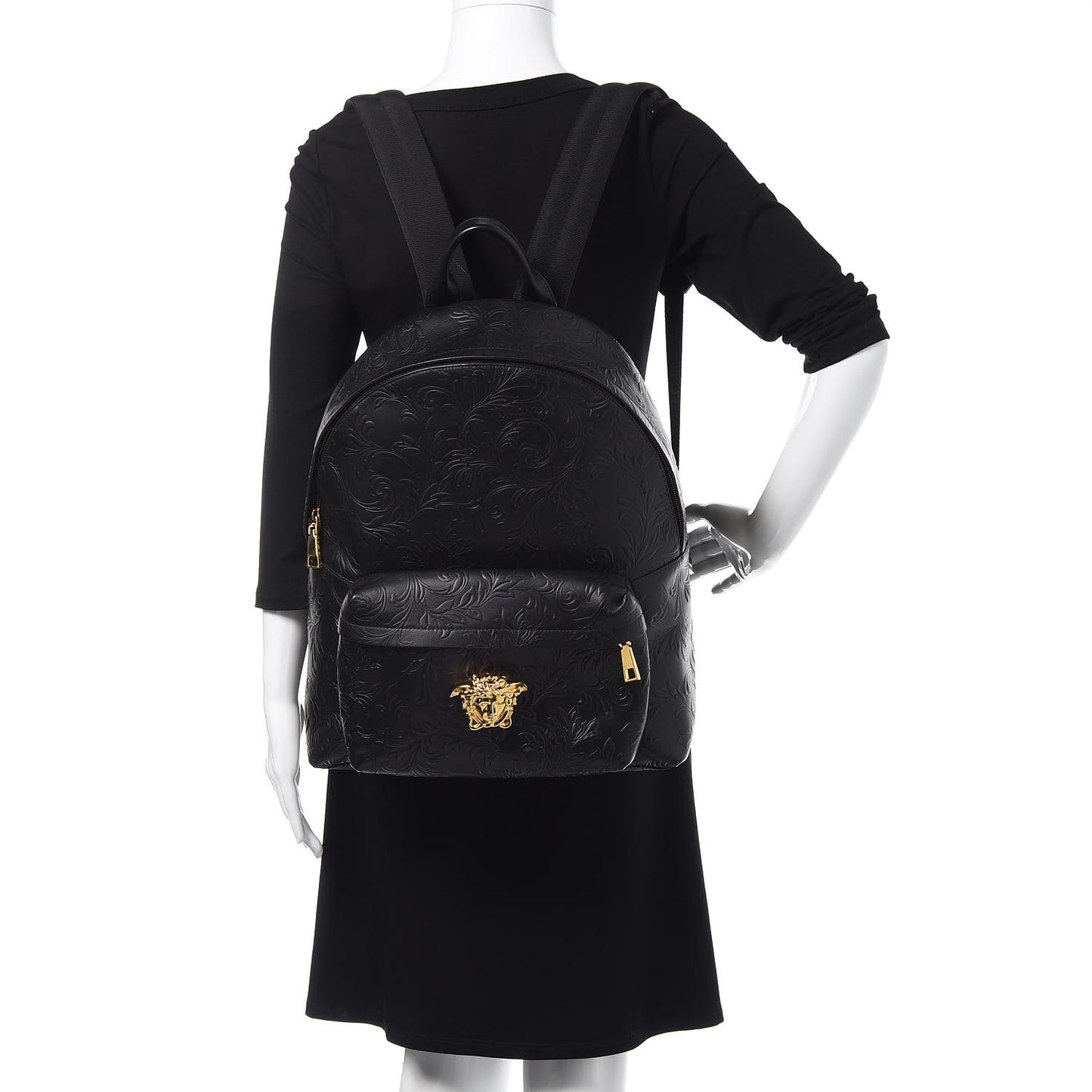 Calfskin Embossed Palazzo Medusa Backpack Black