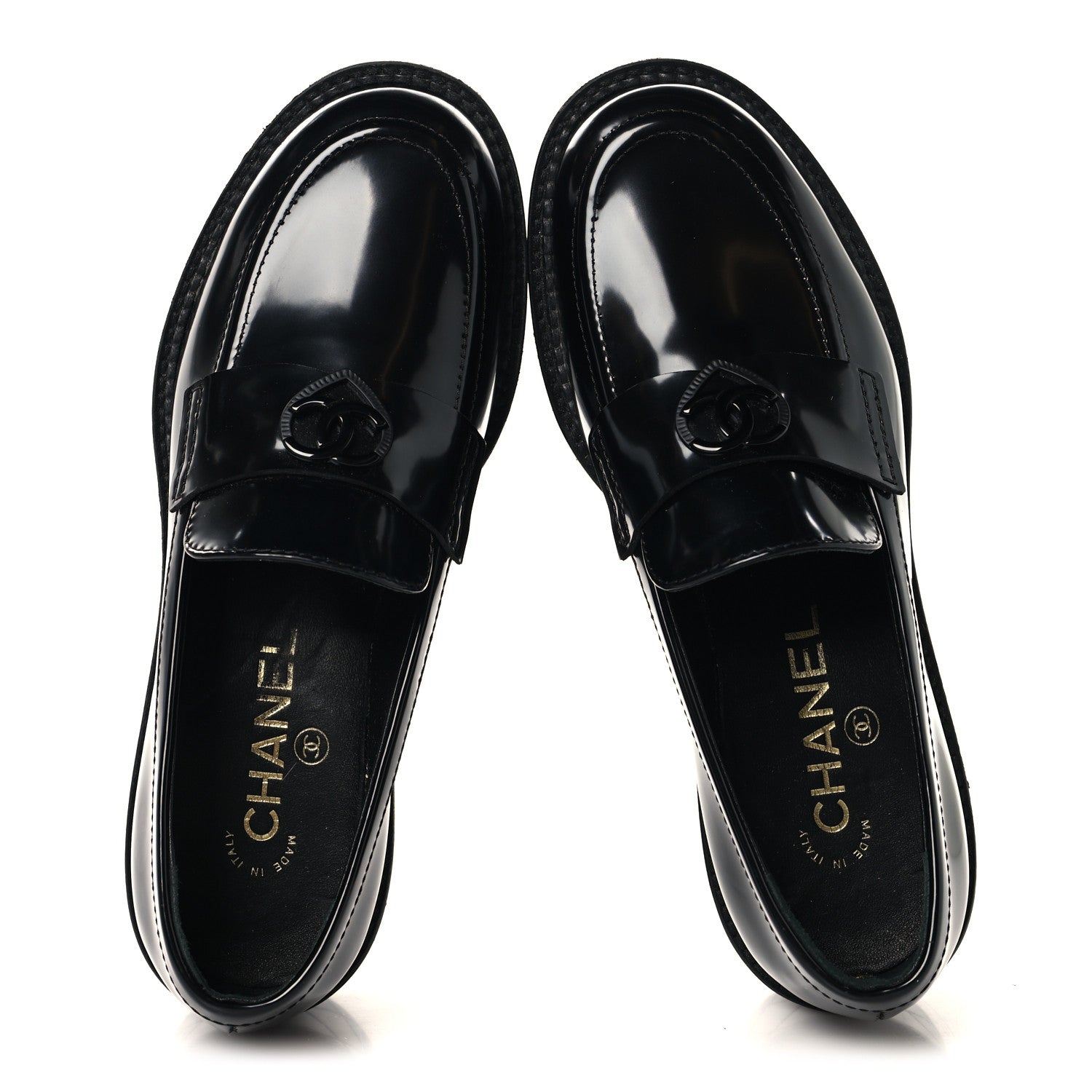 Chanel Shiny Calfskin Quilted CC Mocassin Loafers 37 Black 2 of 10