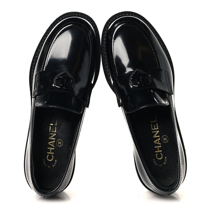 Chanel Shiny Calfskin Quilted CC Mocassin Loafers 37 Black 2 of 10