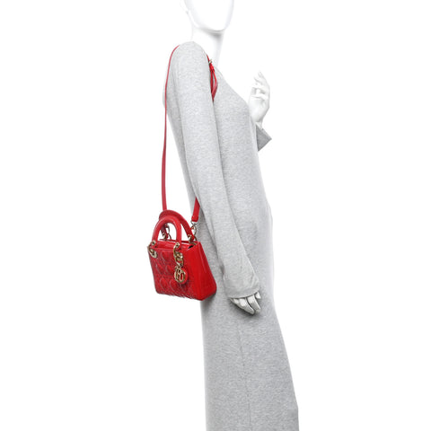 Patent Cannage Mini Lady Dior Red