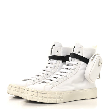 Prada Re-Nylon Gabardine Metal Triangle Logo Wheel Pouch Pocket High Top Sneakers 40.5 White 4 of 10