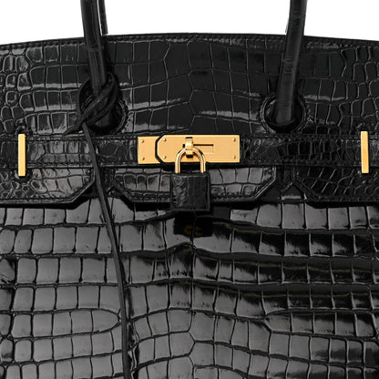 Hermes Shiny Porosus Crocodile Birkin 35 Black 8 of 11