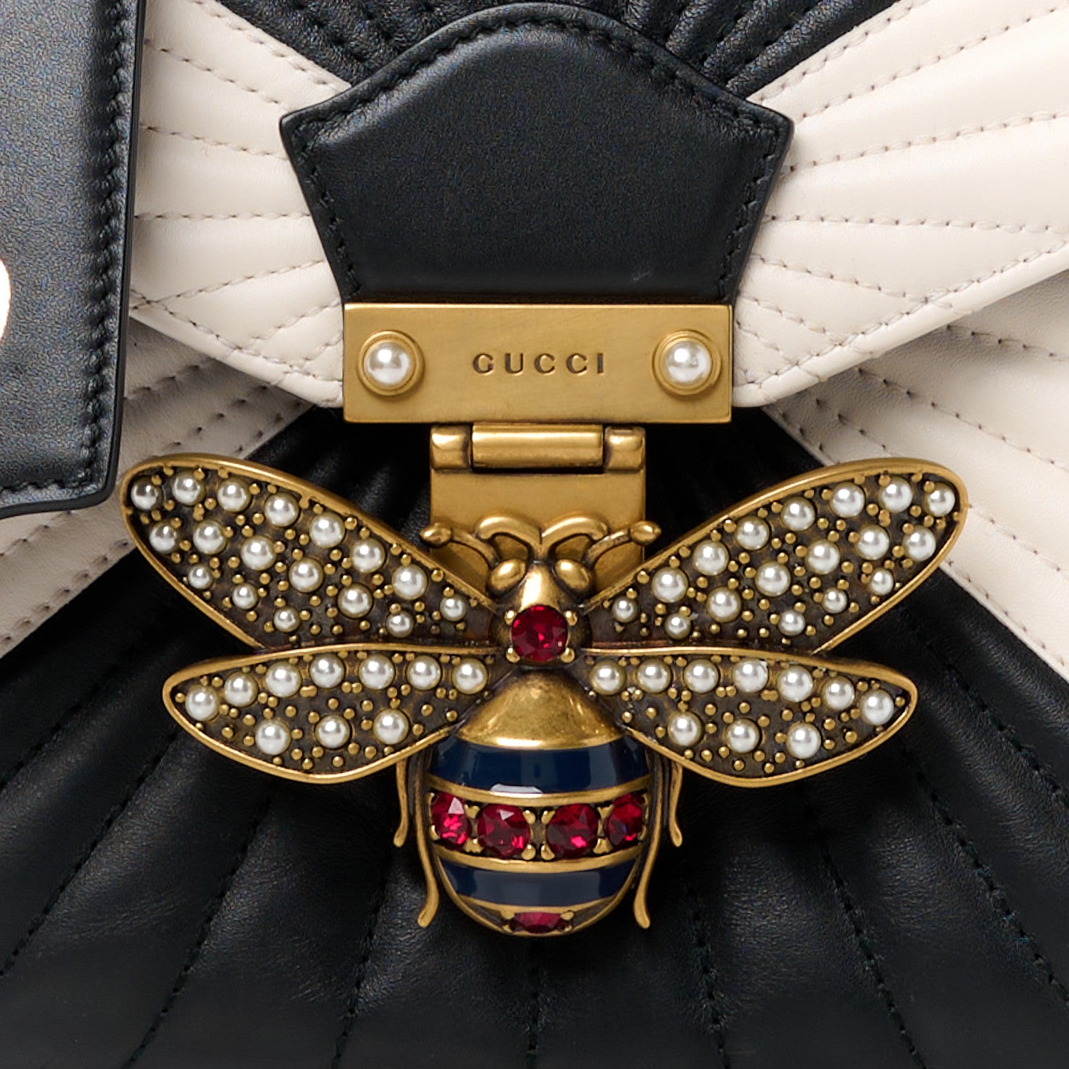 Gucci Calfskin Bamboo Trapuntata Queen Margaret Top Handle Bag Mystic White Black 9 of 11