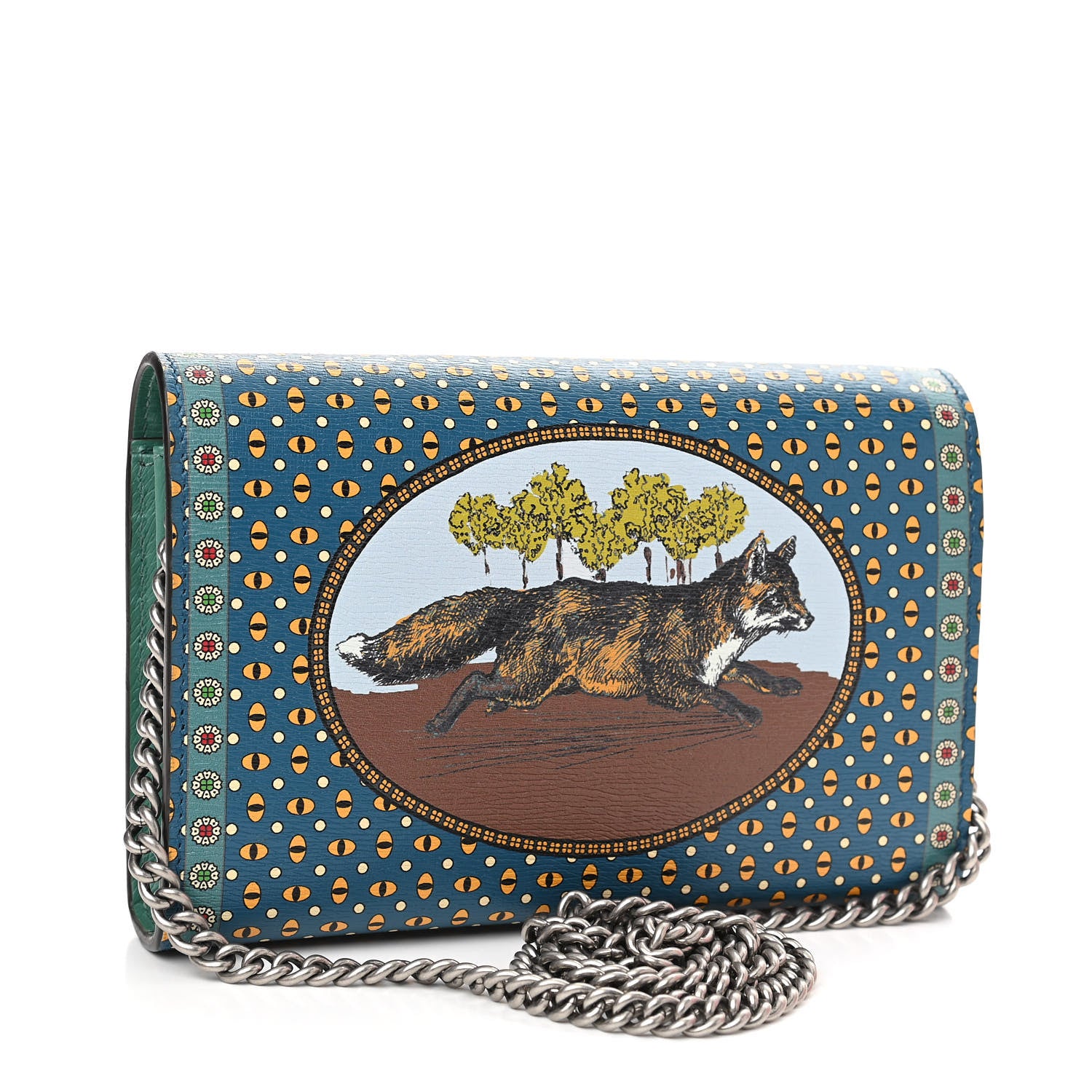 Gucci Textured Calfskin Crystal Garden Dionysus Chain Wallet Forest Green Print 3 of 12