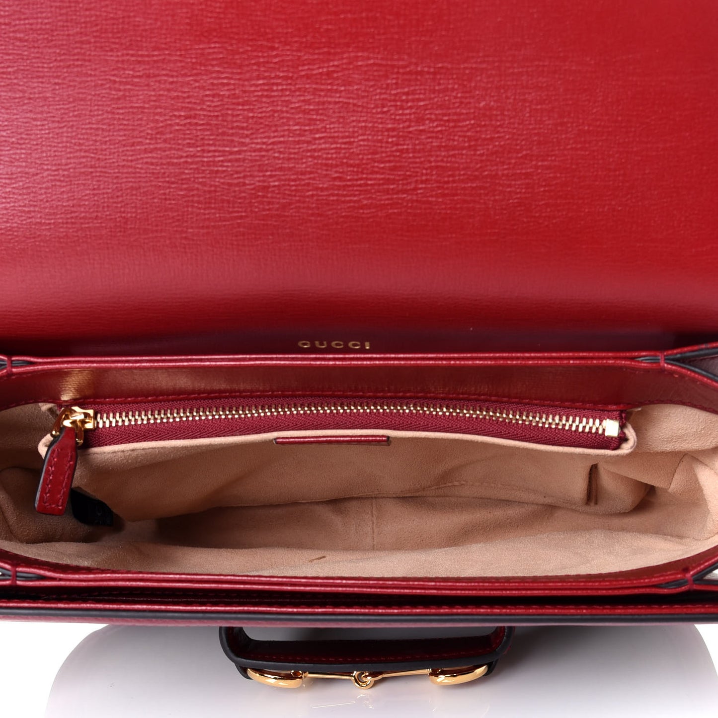 GG Supreme Monogram Azalea Calfskin Horsebit 1955 Shoulder Bag Beige Ebony New Cherry Red