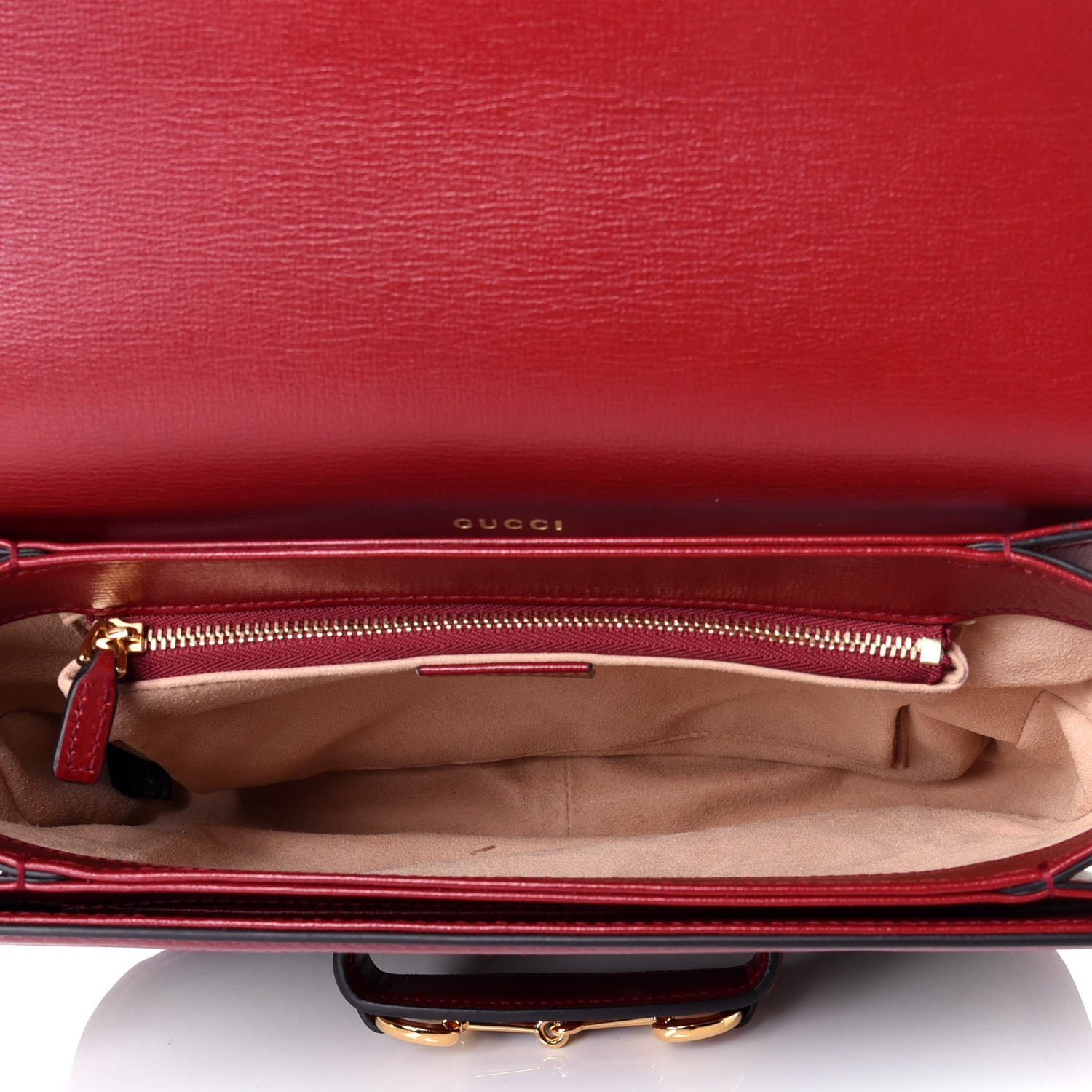 Gucci GG Supreme Monogram Azalea Calfskin Horsebit 1955 Shoulder Bag Beige Ebony New Cherry Red 5 of 9