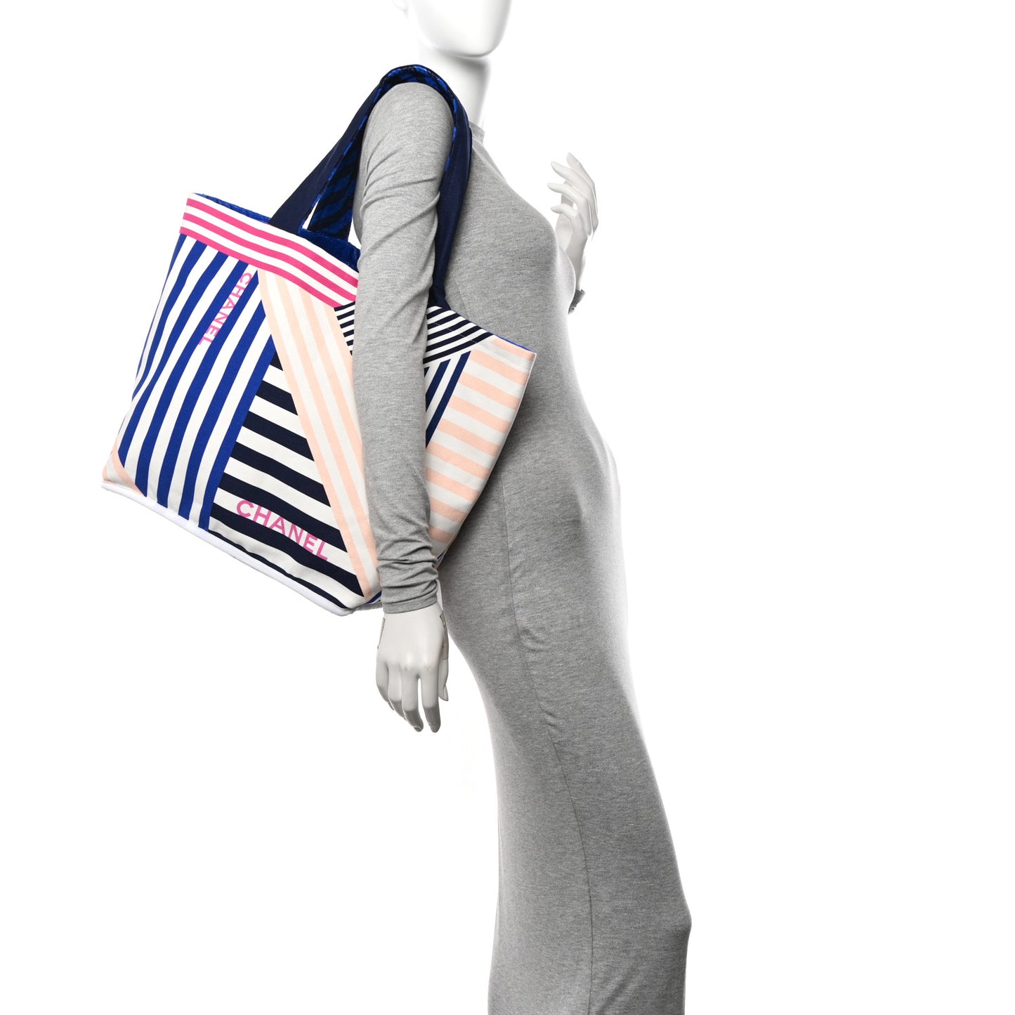 Terry Cloth Cotton La Pausa Bay Reversible Beach Tote Blue