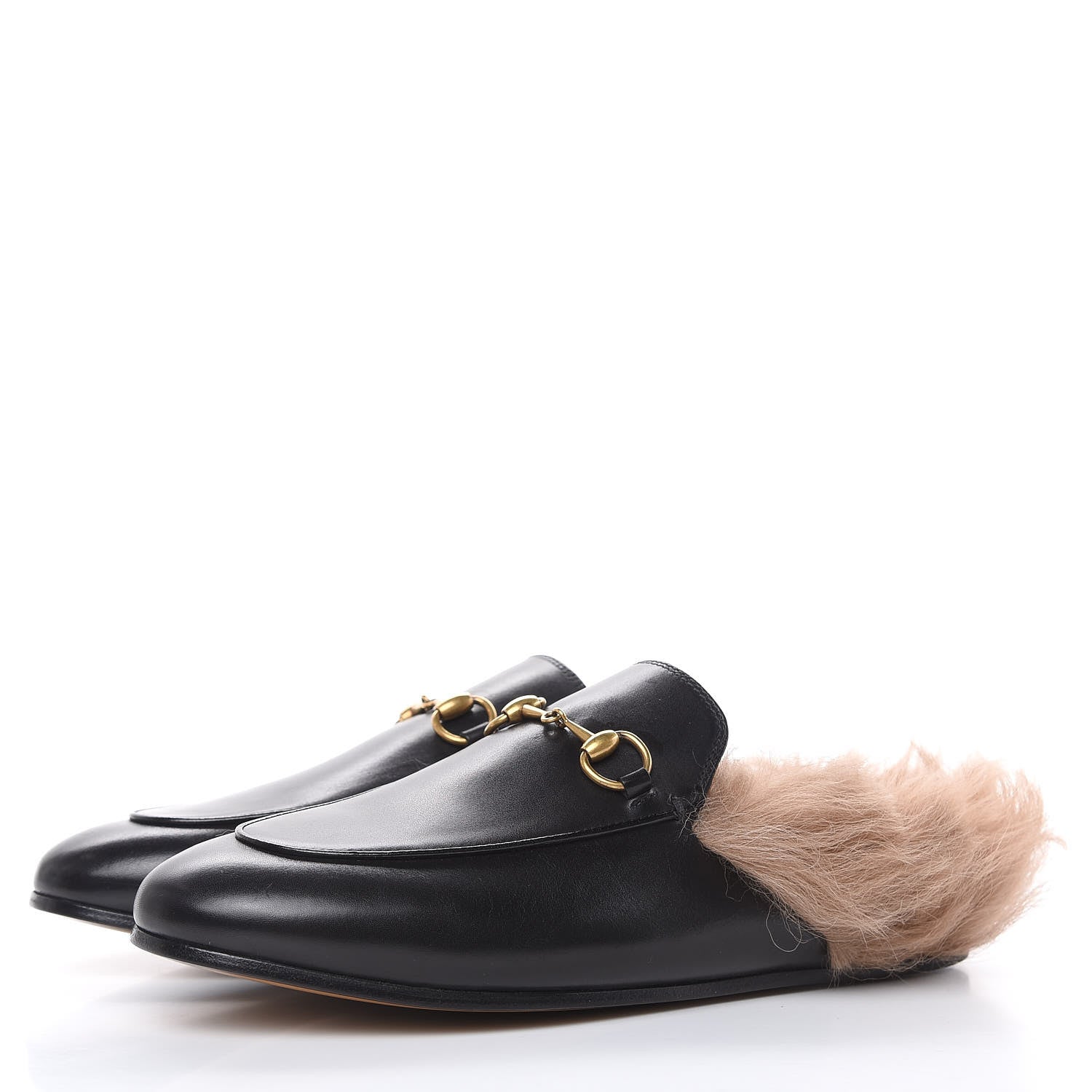Gucci Calfskin Fur Womens Princetown Slippers 37.5 Black 3 of 9