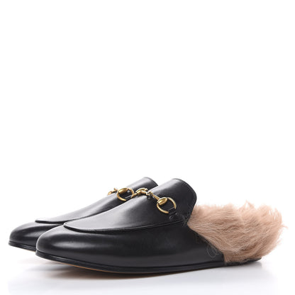 Gucci Calfskin Fur Womens Princetown Slippers 37.5 Black 3 of 9