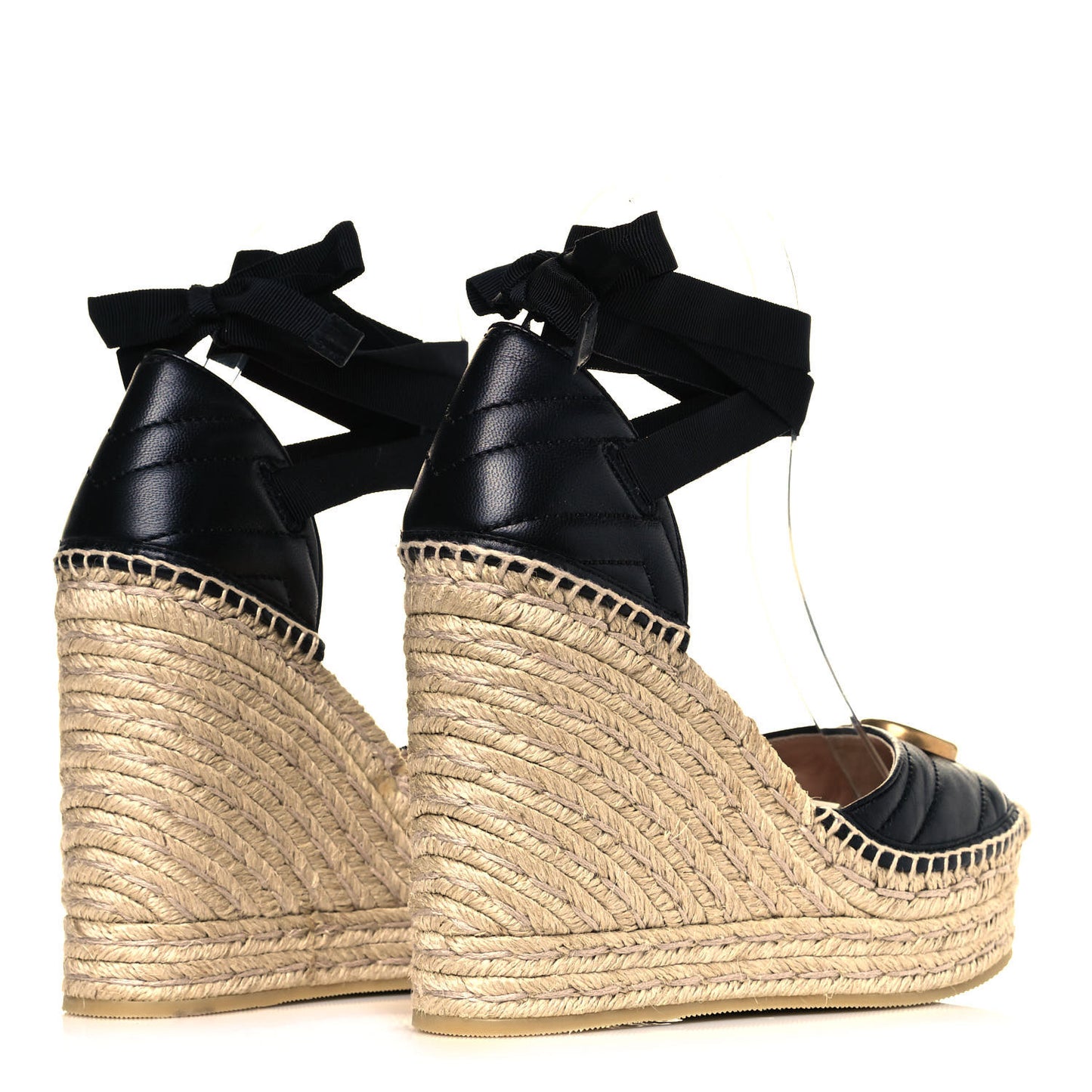 Nappa Matelasse GG Marmont Ankle Wrap Platform 35/120mm Espadrille Wedges 36.5 Black
