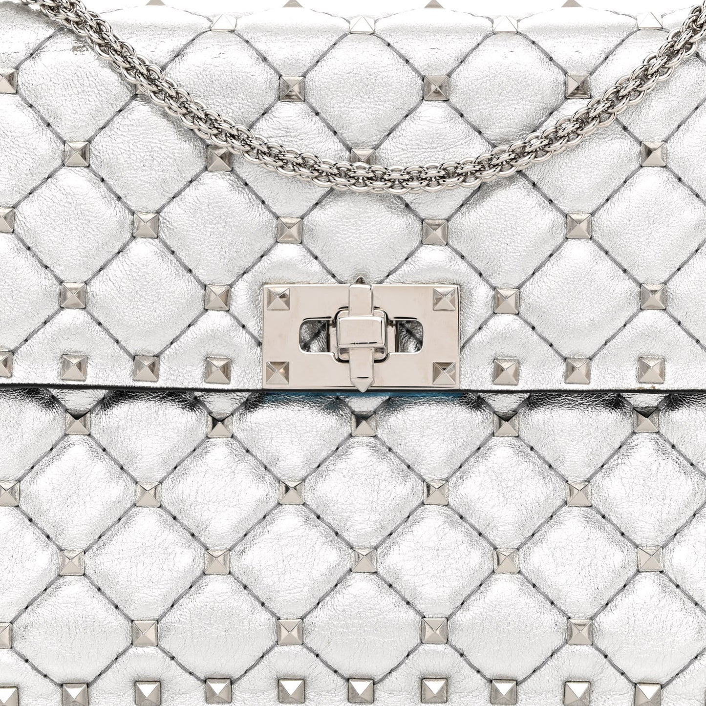 Metallic Nappa Medium Rockstud Spike Shoulder Bag Silver