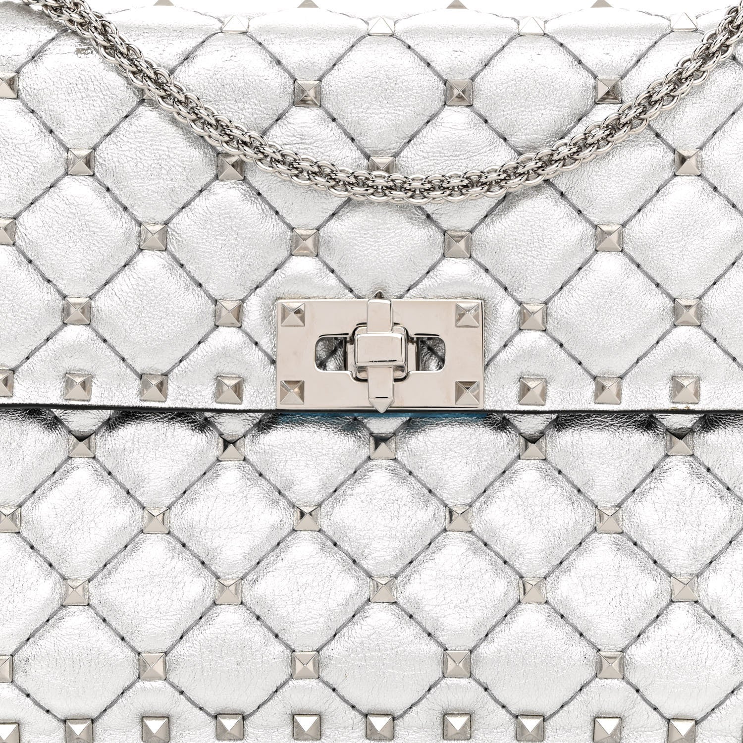 Valentino Garavani Metallic Nappa Medium Rockstud Spike Shoulder Bag Silver 7 of 9