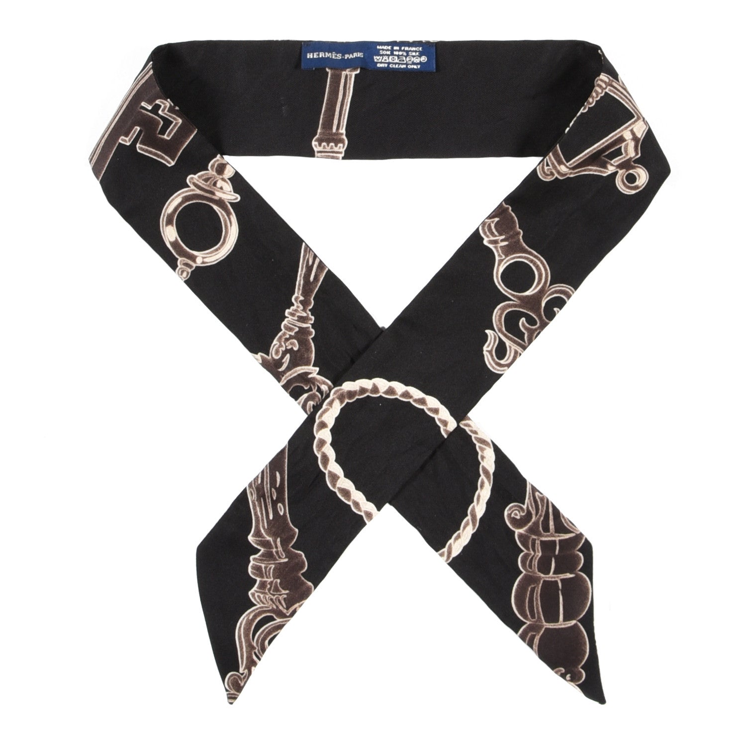 Hermes Silk Les Cles Twilly Black 1 of 3