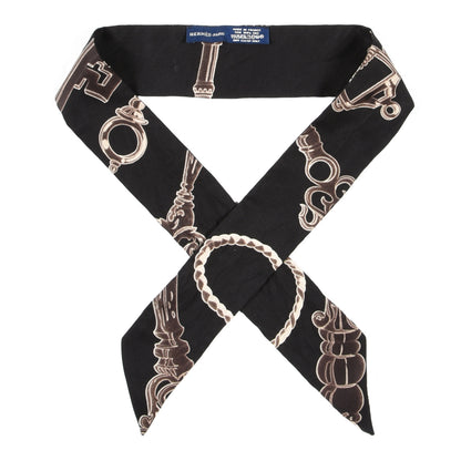Hermes Silk Les Cles Twilly Black 1 of 3