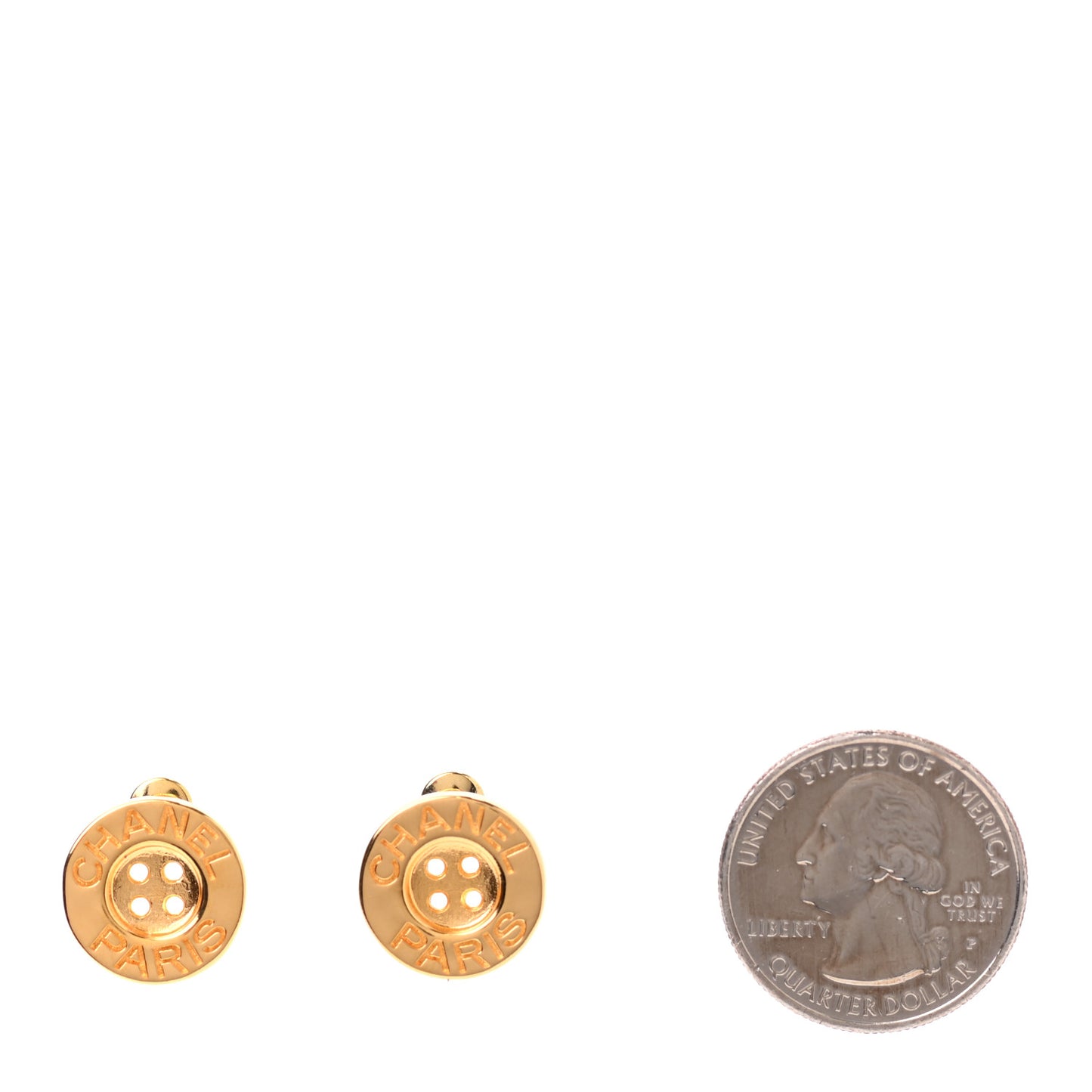 Metal Paris Button Stud Earrings Gold