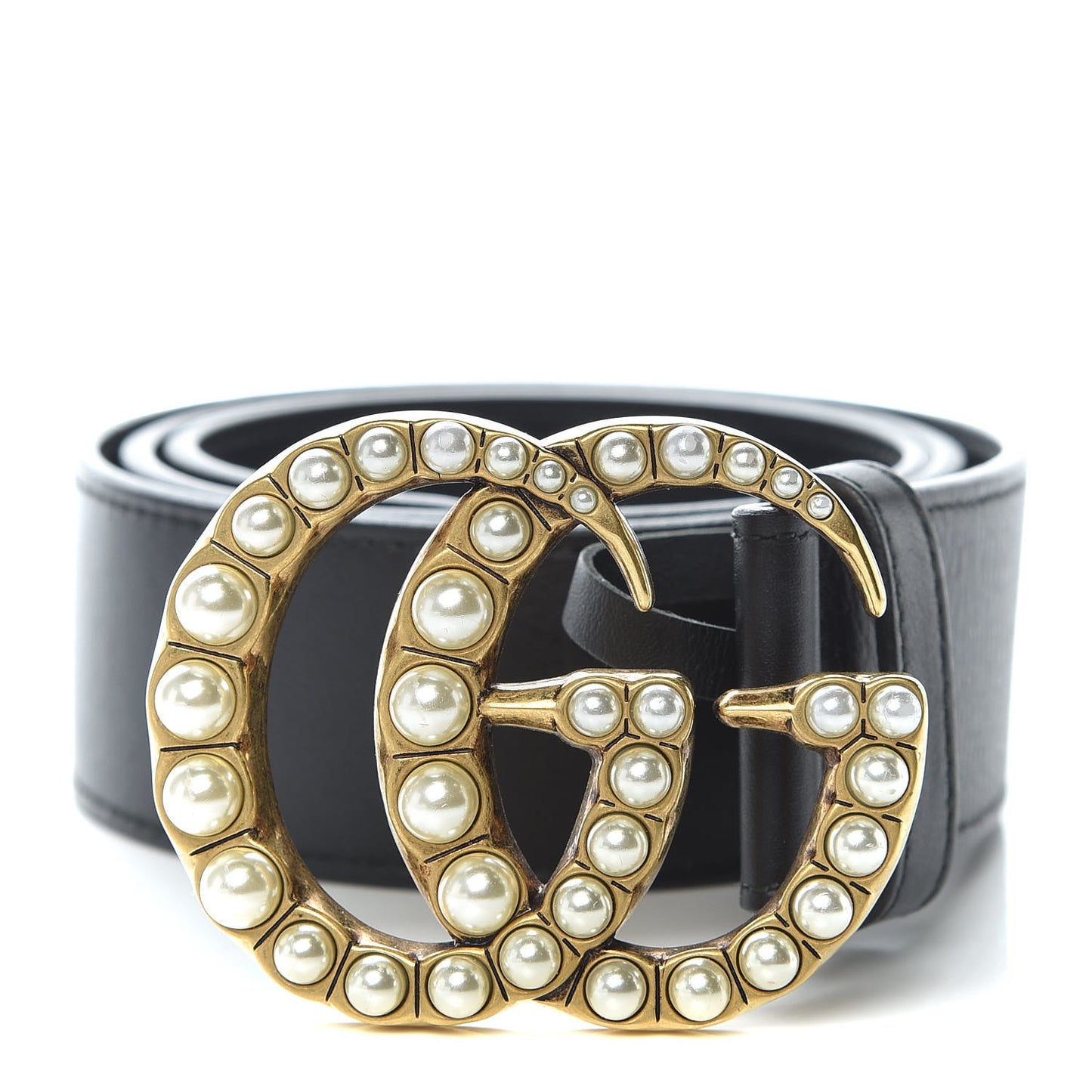 Moon Calfskin Pearl Double G 40mm Belt 80 32 Black Cream