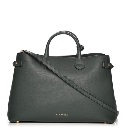 Burberry Grainy Calfskin House Check Large Banner Tote Dark Bottle Green 1 of 7