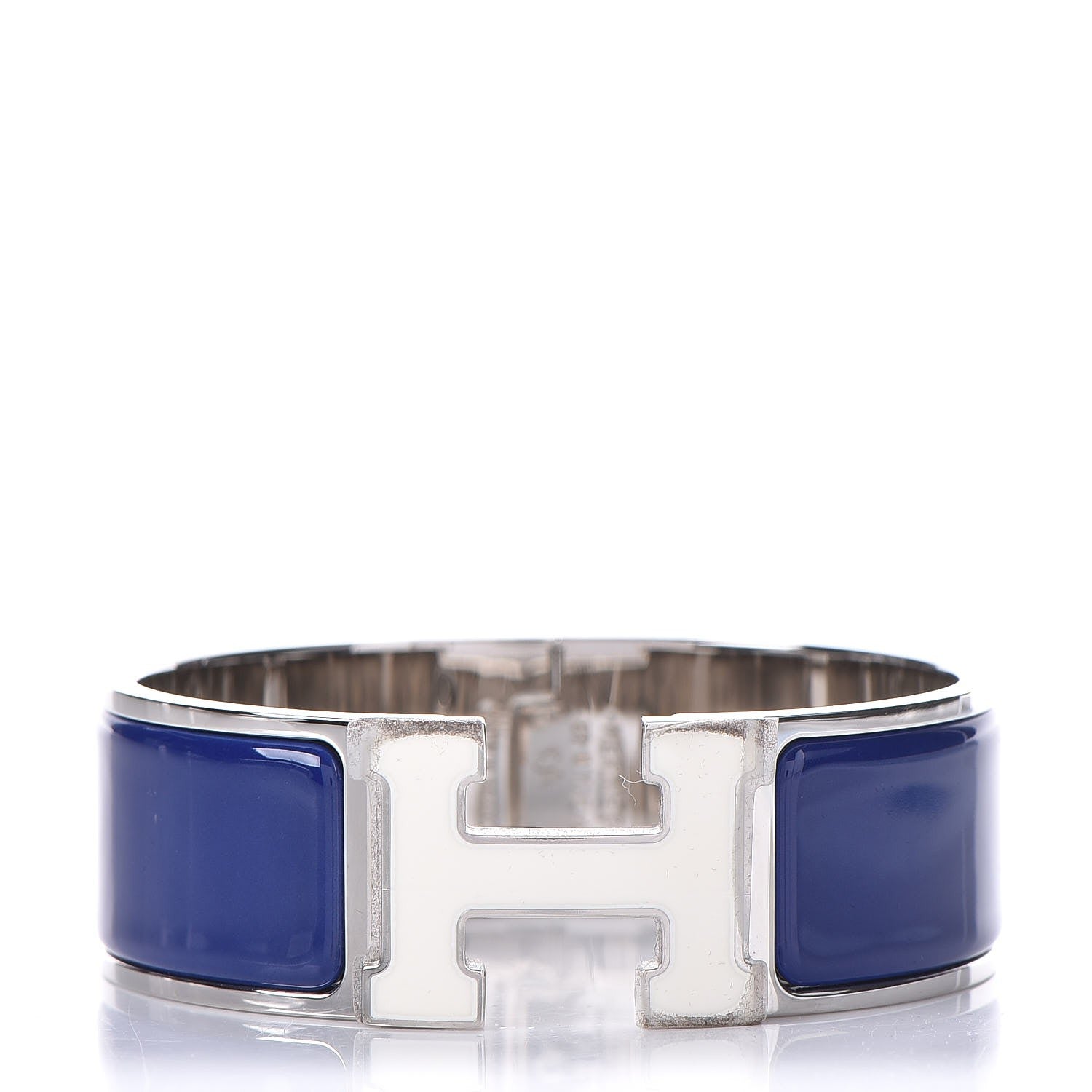 Hermes Enamel Wide Clic Clac H Bracelet PM Bleu Royal Blanc 1 of 4