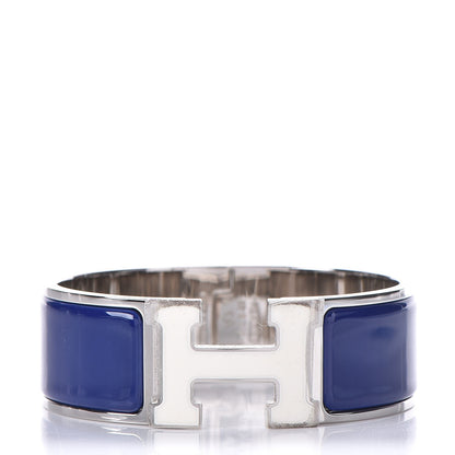 Hermes Enamel Wide Clic Clac H Bracelet PM Bleu Royal Blanc 1 of 4