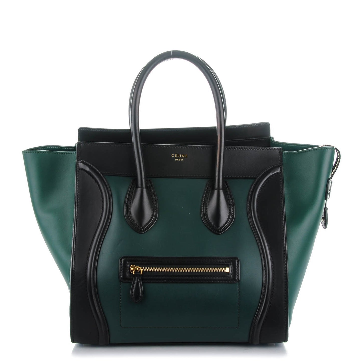 Satin Calfskin Mini Bi-Color Luggage Bottle Green Black