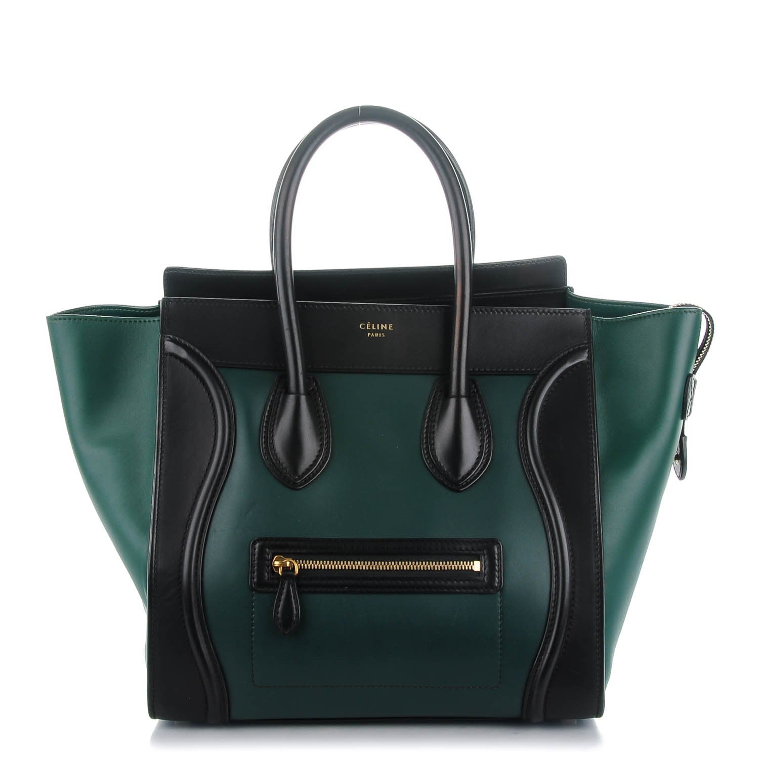 Celine Satin Calfskin Mini Bi-Color Luggage Bottle Green Black 1 of 7