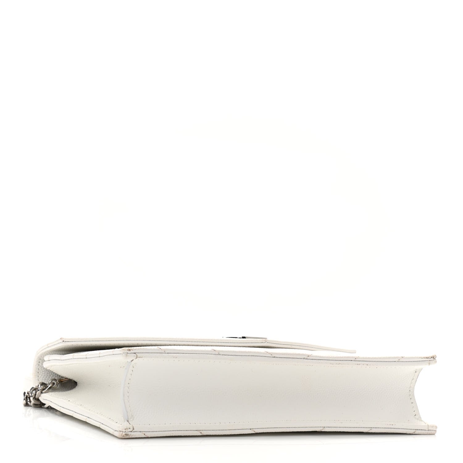 Saint Laurent Grain De Poudre Matelasse Chevron Monogram Envelope Chain Wallet Optical White 4 of 9