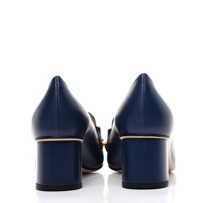 Gucci Malaga Kid Sylvie Web Chain Mid Heel Loafers 39 Blue Agata 5 of 11