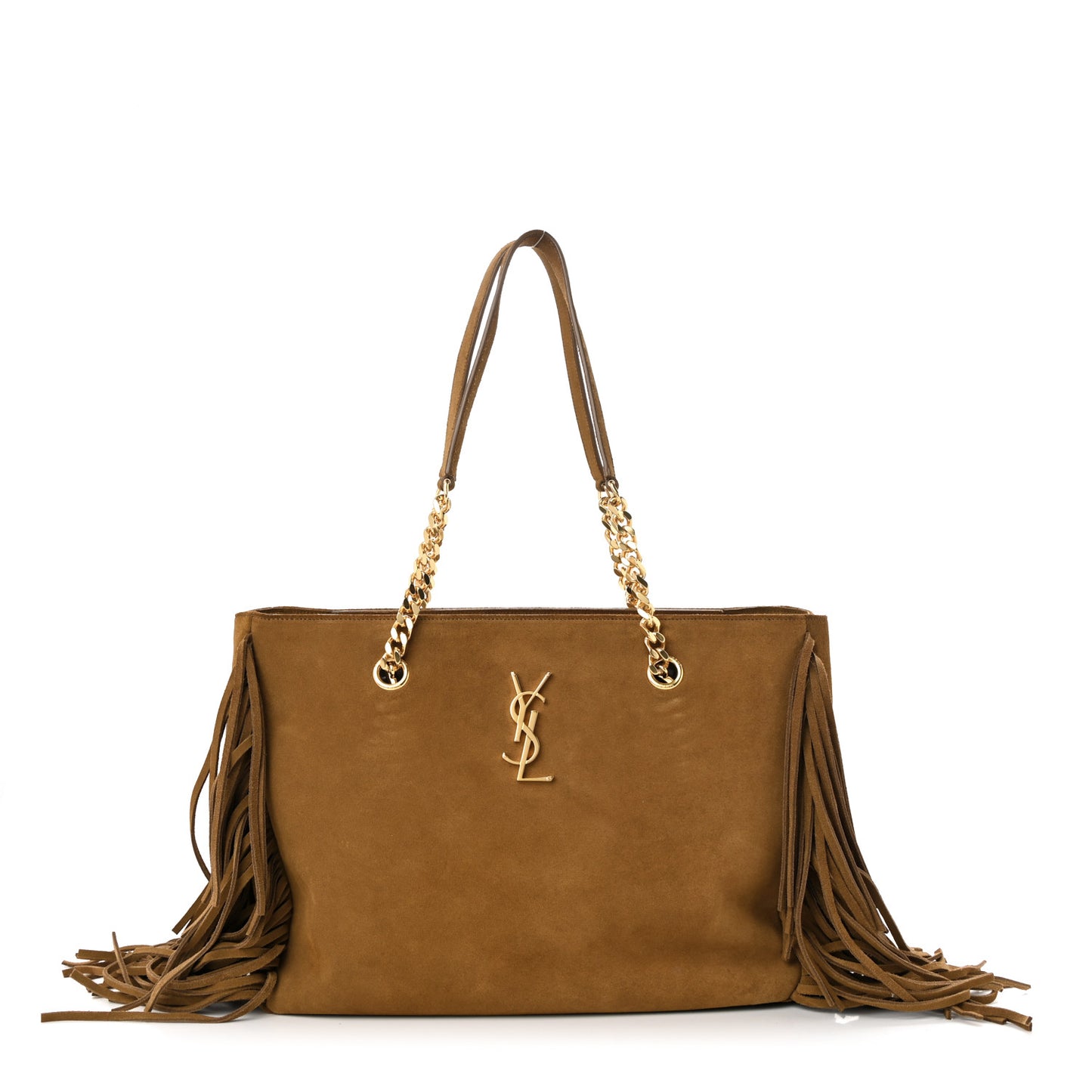 Suede Fringe Monogram Shopping Tote Light Ochre