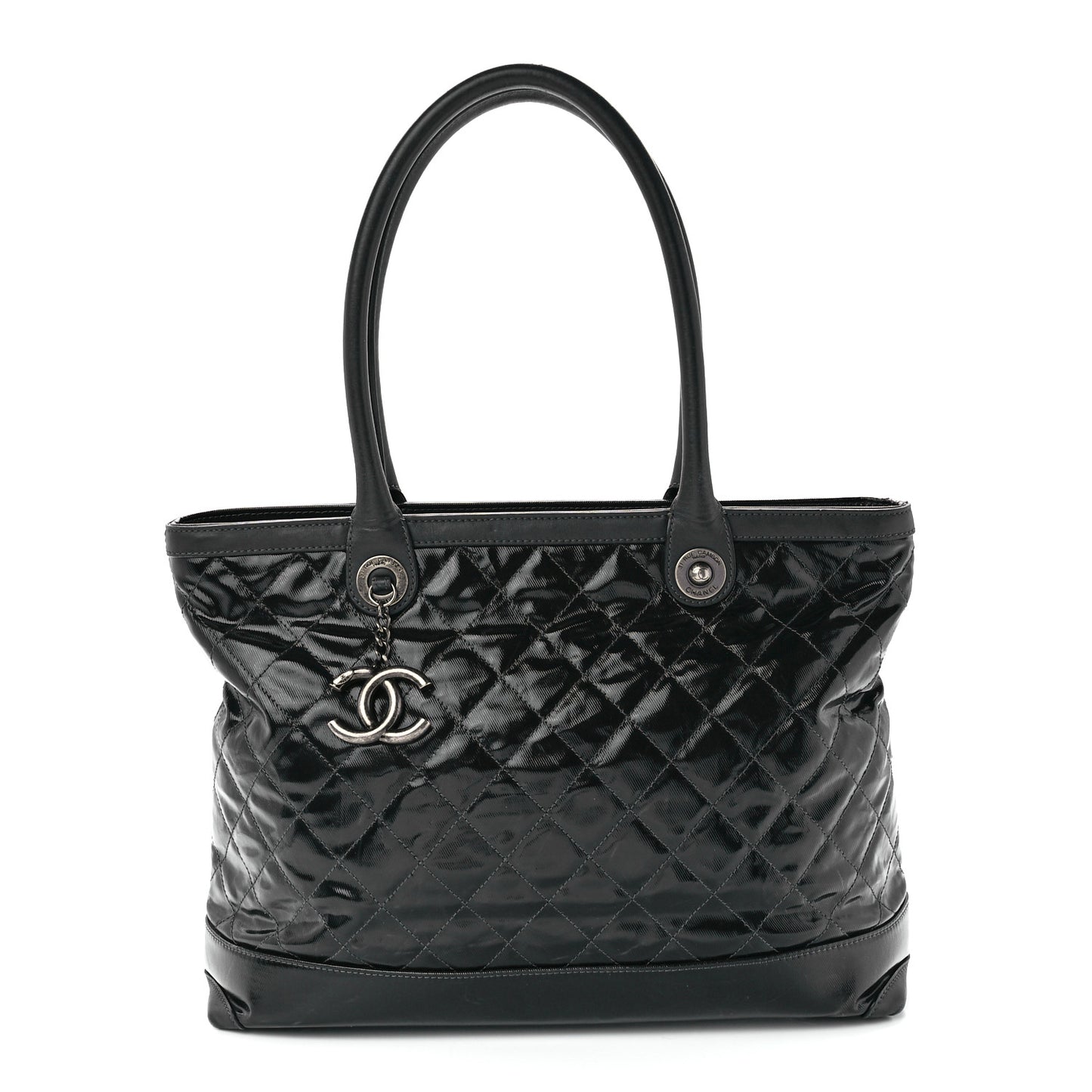Calfskin Coated Canvas Quilted Tote Black