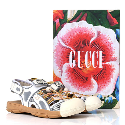 Gucci Mesh Fabric Mens Tinsel Sport Sandals 10 White Silver 14 of 14