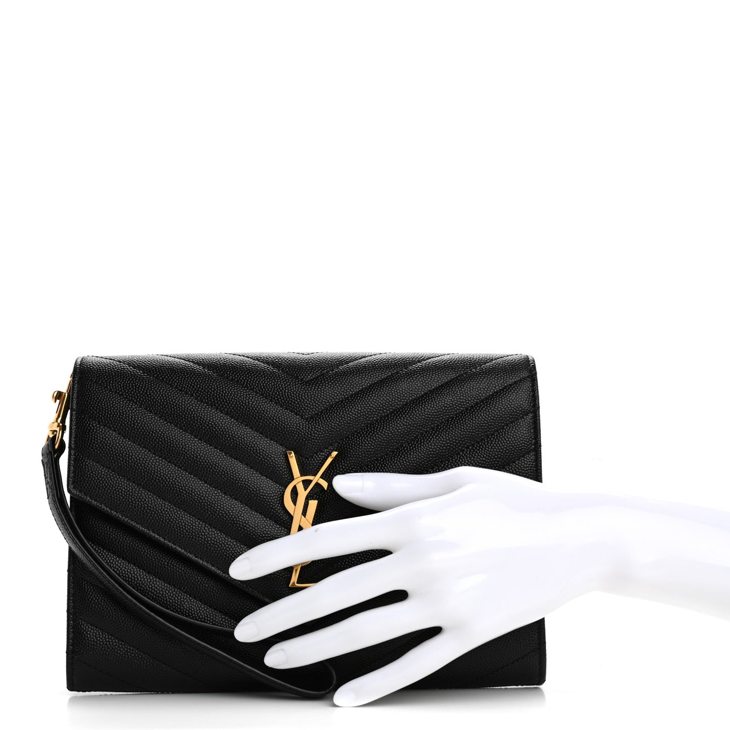 Grain De Poudre Matelasse Chevron Monogram Envelope Clutch Black