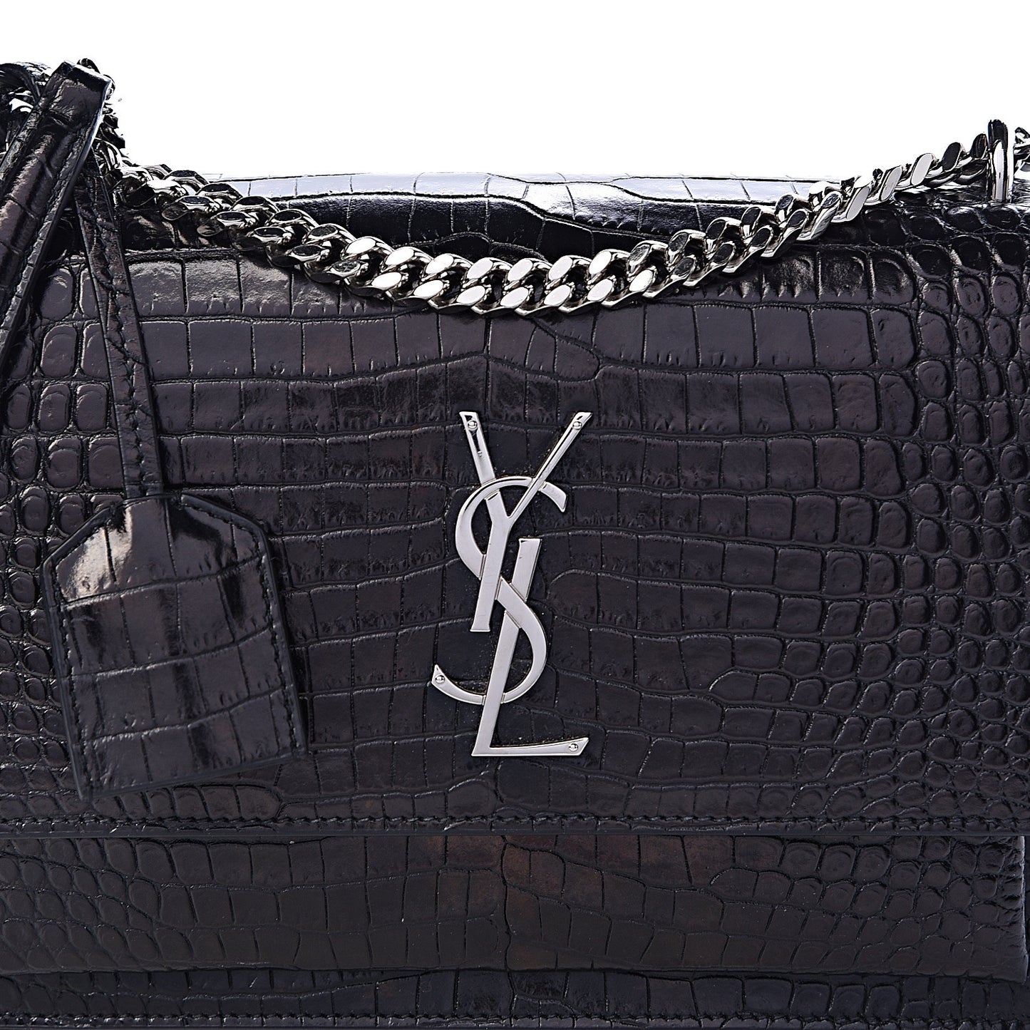 Calfskin Crocodile Embossed Medium Monogram Sunset Black