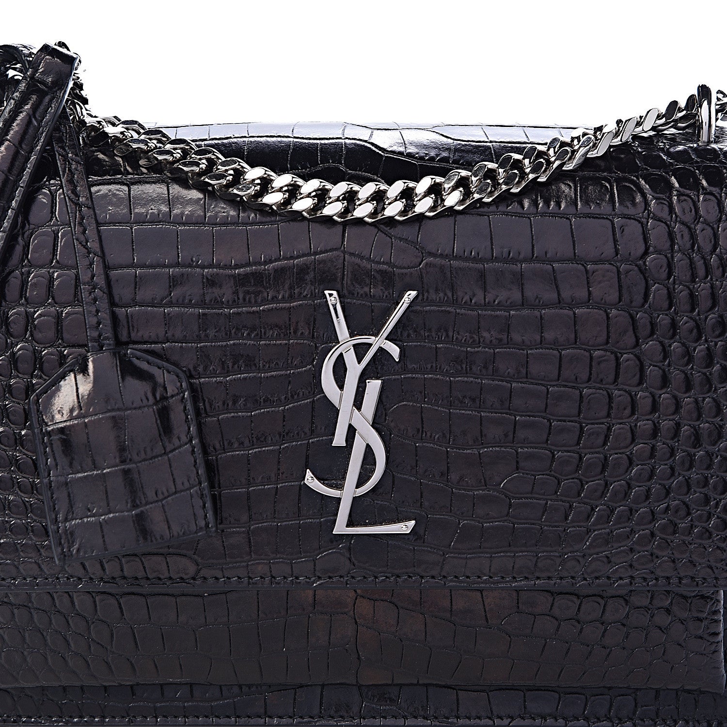 Saint Laurent Calfskin Crocodile Embossed Medium Monogram Sunset Black 7 of 9