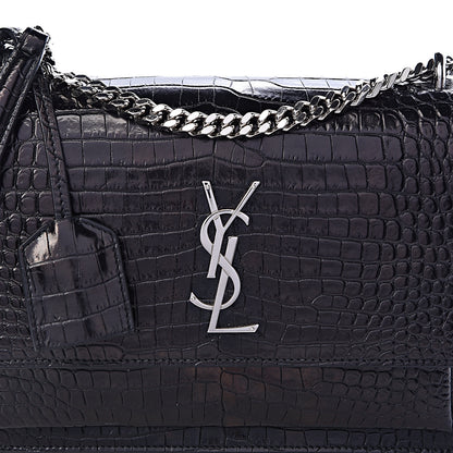 Saint Laurent Calfskin Crocodile Embossed Medium Monogram Sunset Black 7 of 9