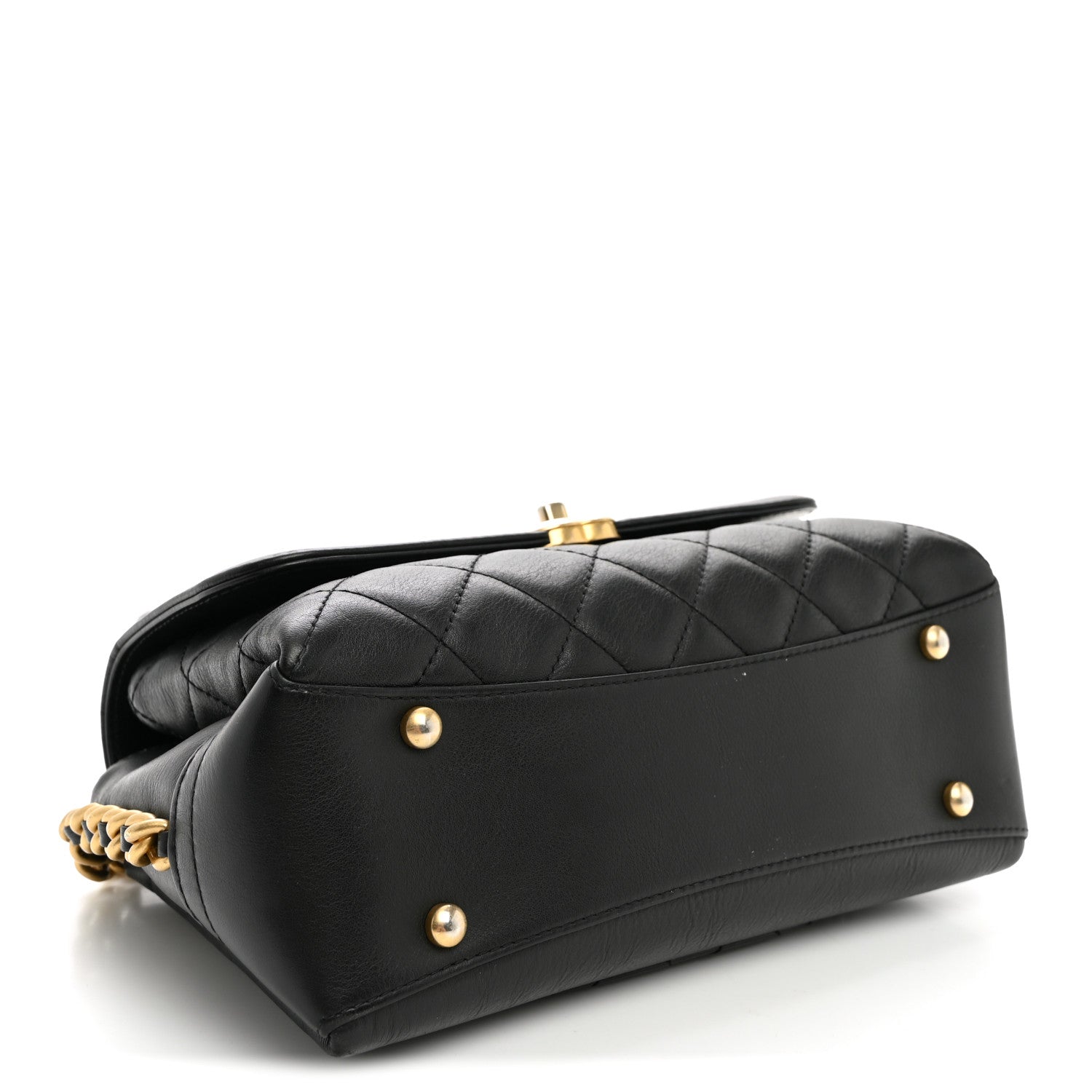 Chanel Calfskin Quilted Side Chain Compartment Flap Black 4 of 10