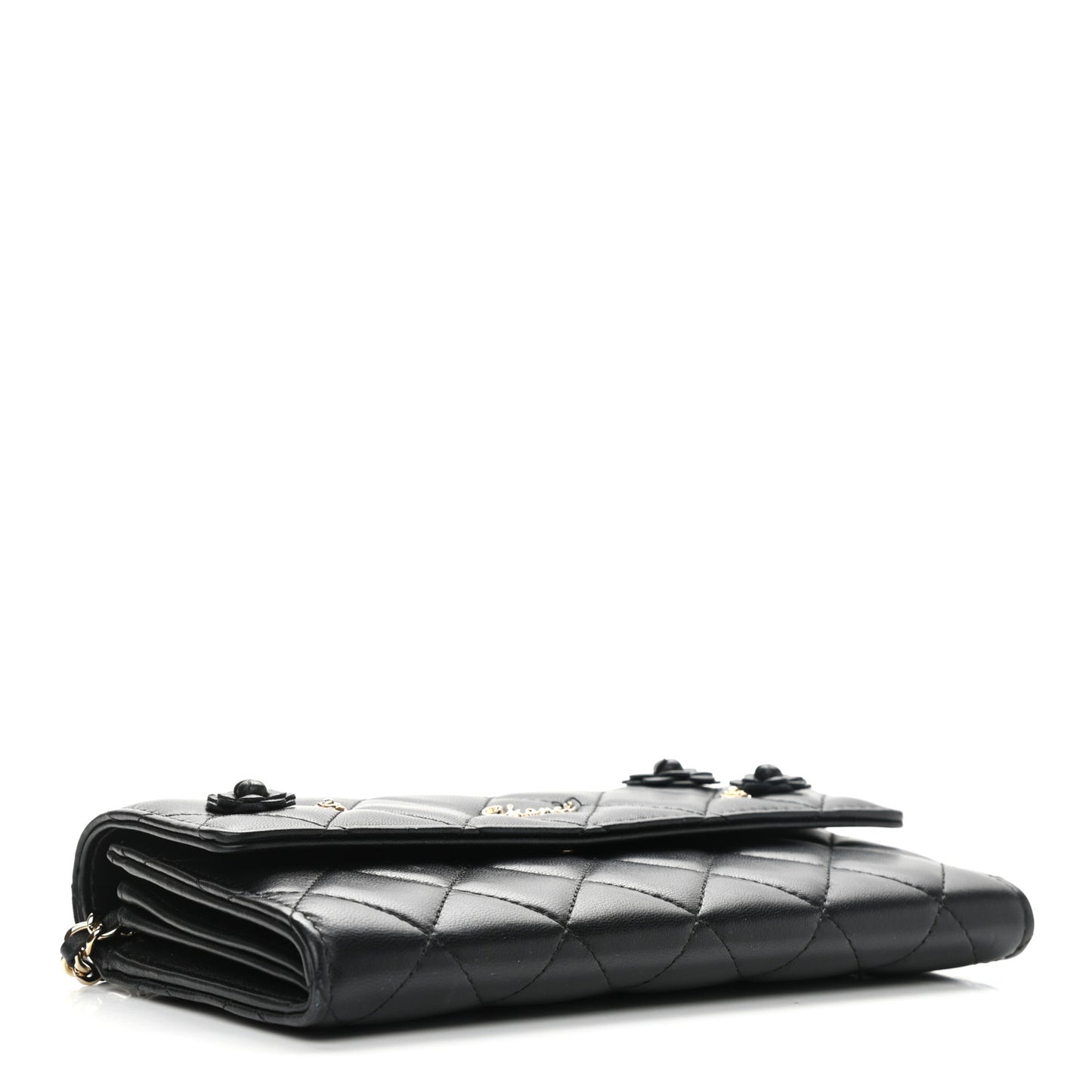 Lambskin Camellia Wallet on Chain WOC Black