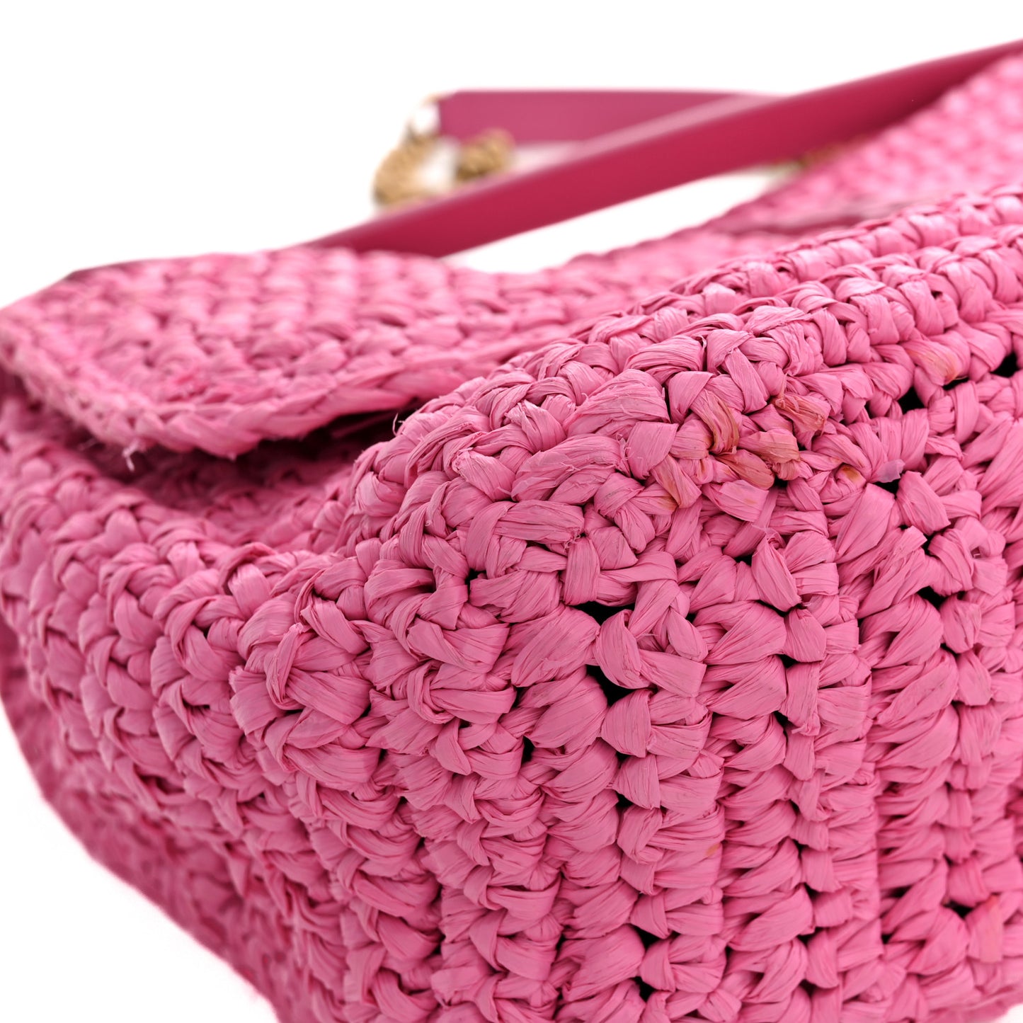 Raffia Calfskin Monogram Medium Niki Chain Satchel Bright Pink