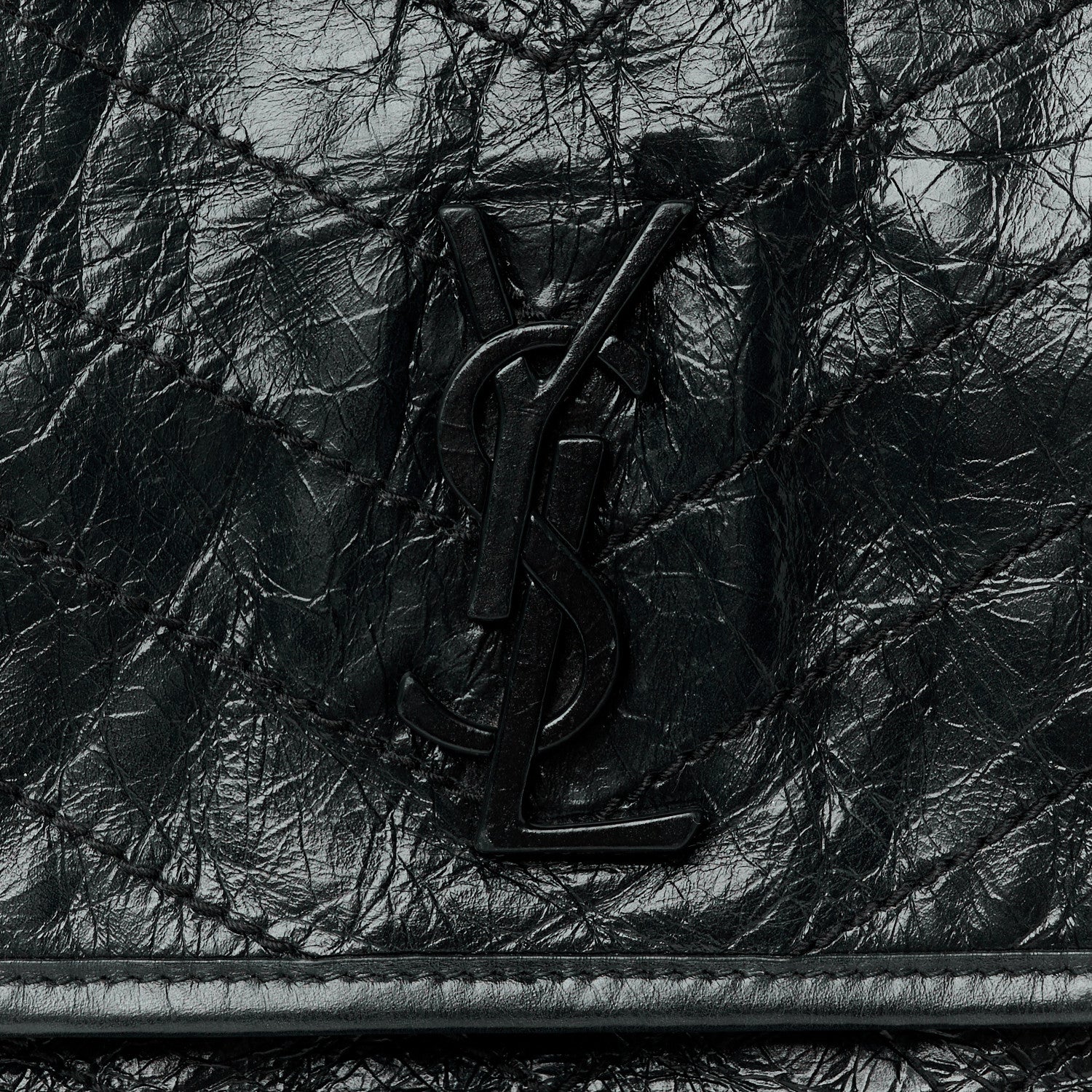 Saint Laurent Crinkled Calfskin Matelasse Monogram Medium Niki Chain Satchel Black 9 of 11