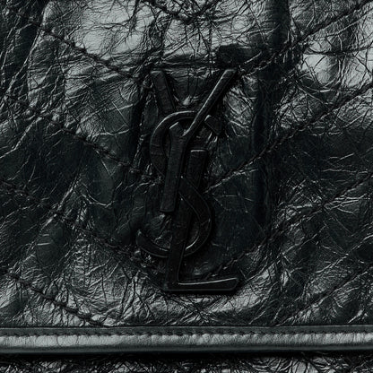 Saint Laurent Crinkled Calfskin Matelasse Monogram Medium Niki Chain Satchel Black 9 of 11
