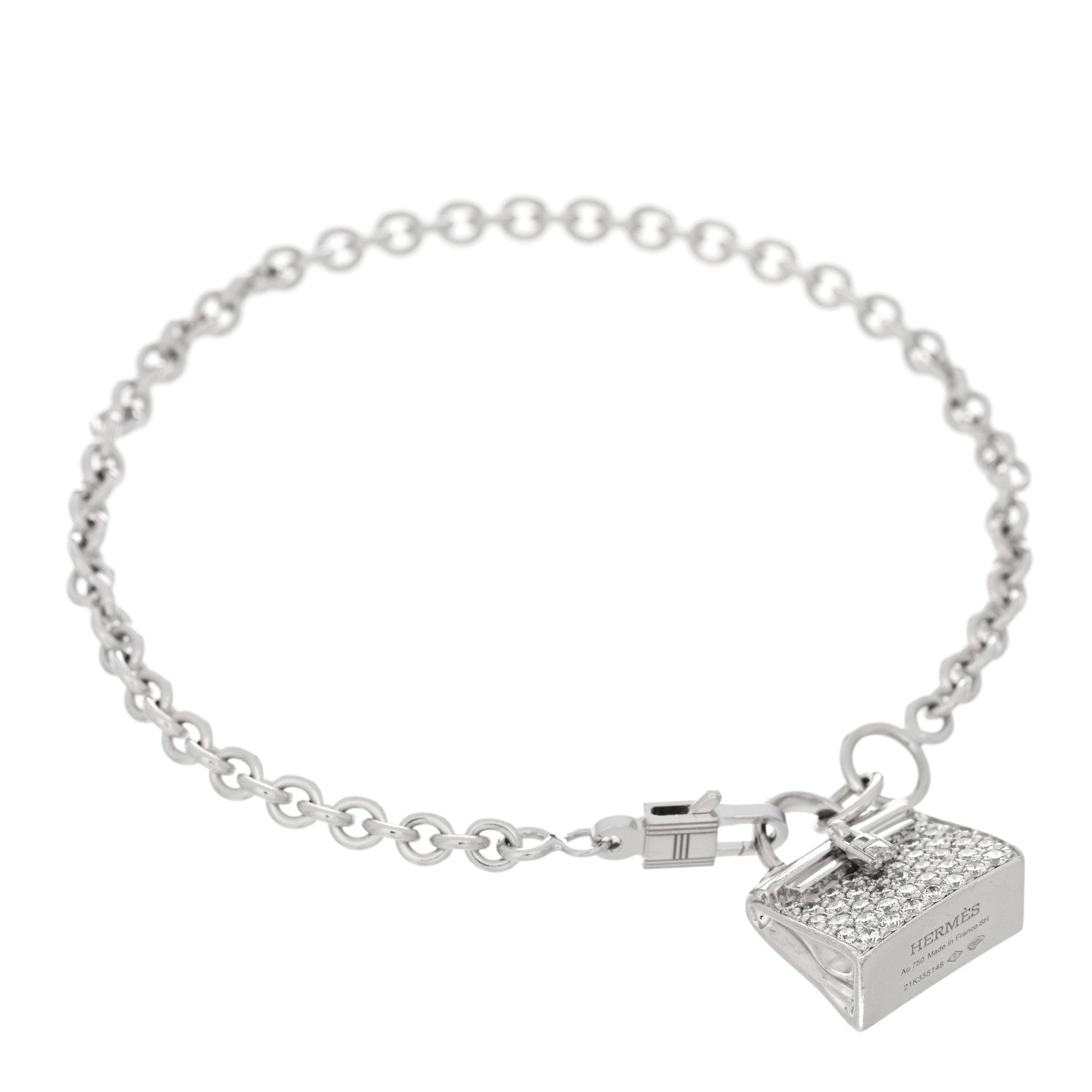 Hermes 18K White Gold Diamond Kelly Amulettes Bracelet SH 1 of 4