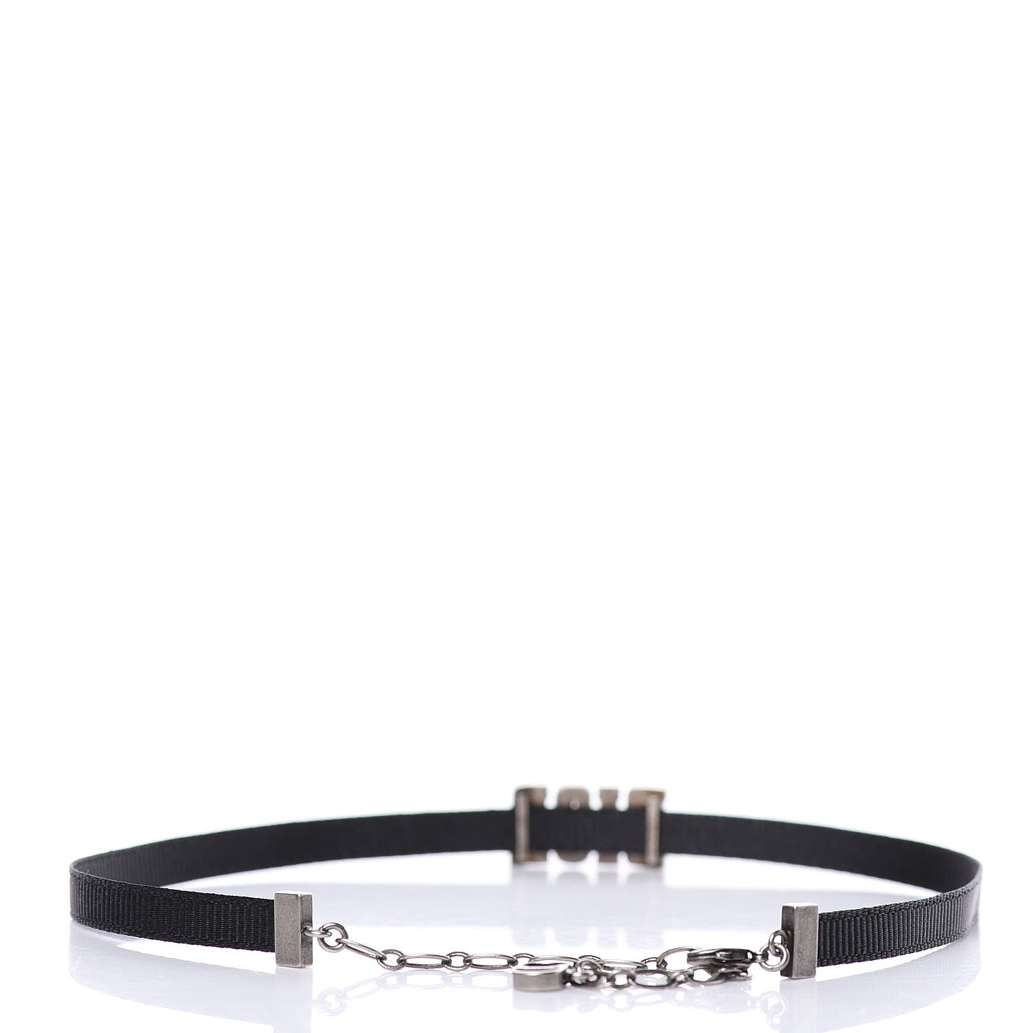 Christian Dior Grosgrain Ribbon Crystal Dior Logo Choker Necklace Black Turquoise 3 of 4