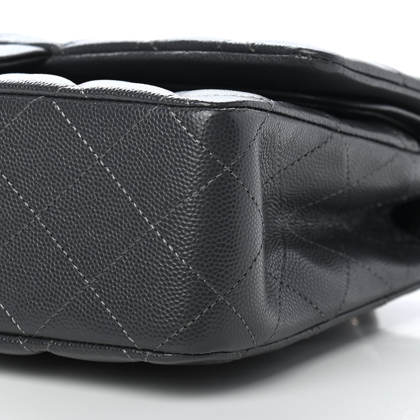 Caviar Quilted Medium Double Flap Dark Grey