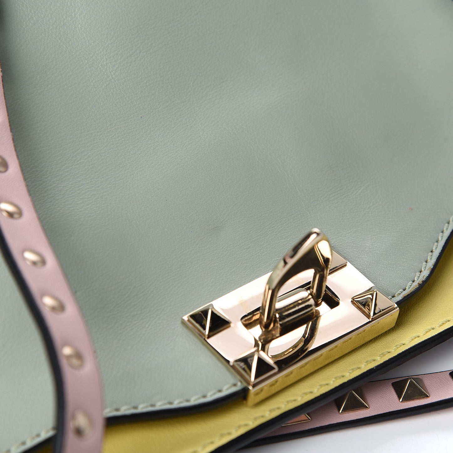 Vitello Watercolor Medium Rockstud Tote Rose Green Yellow Sky