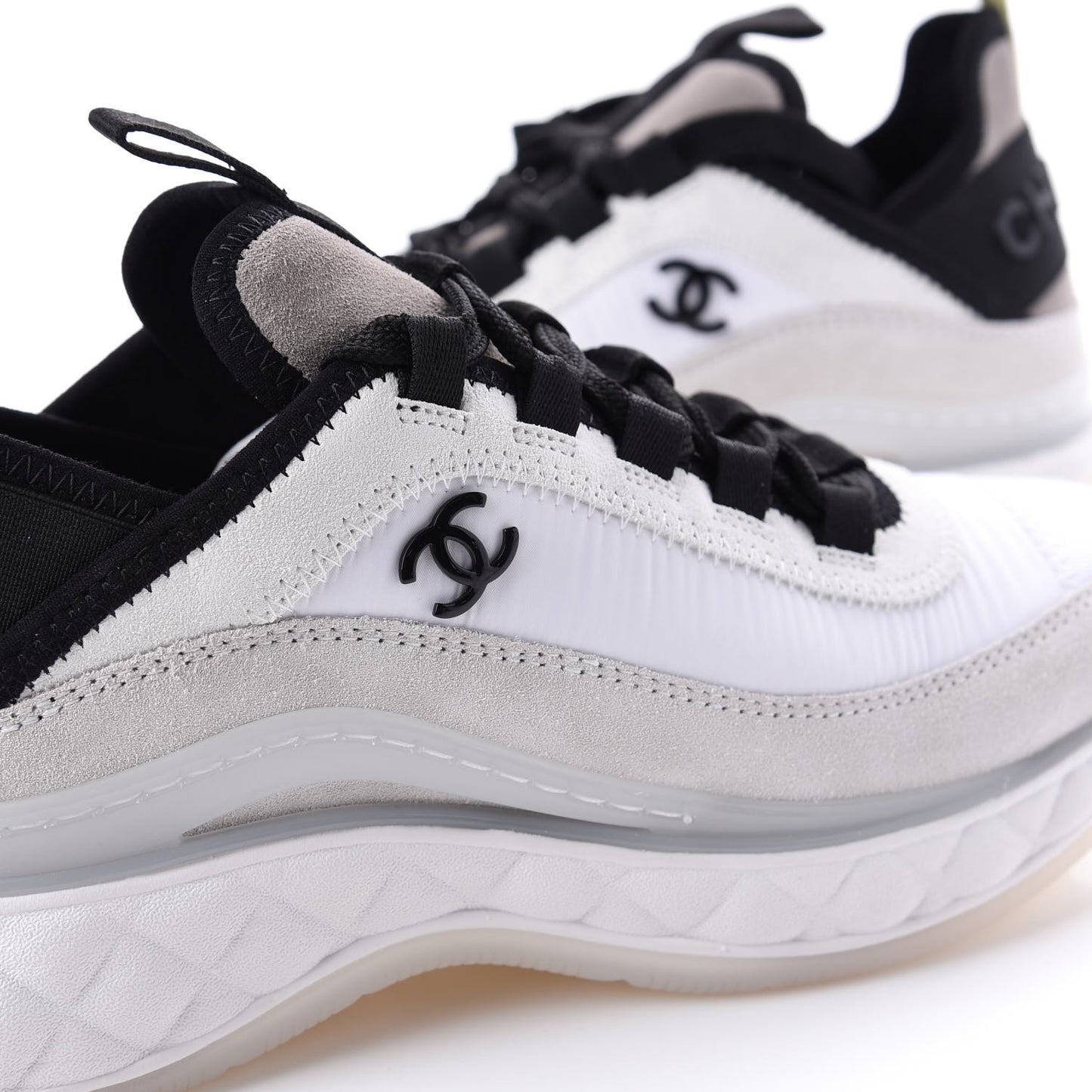 Calfskin Suede Nylon CC Sneakers 36 White Grey Yellow