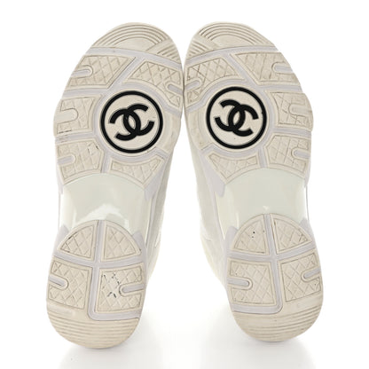 Chanel Suede Calfskin Fabric CC Sneakers 39.5 White 5 of 8