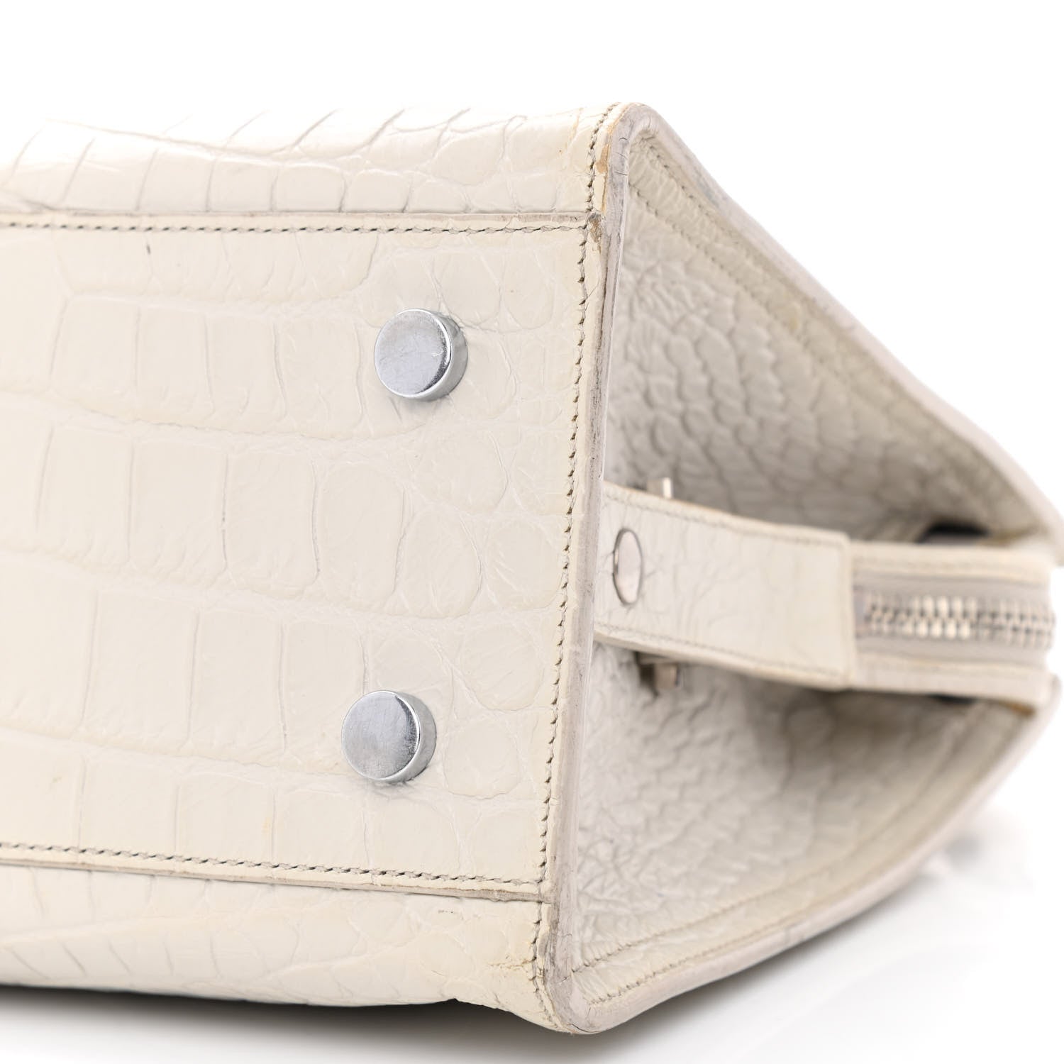 Saint Laurent Calfskin Crocodile Embossed Baby Monogram Cabas Gris Perle 10 of 16