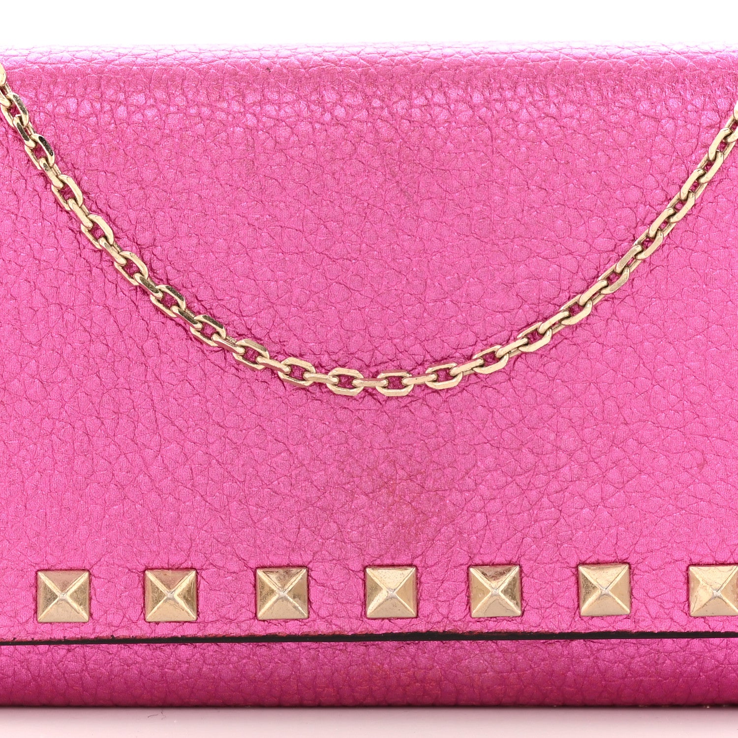 Valentino Garavani Metallic Pebbled Calfskin Rockstud Flap Wallet On Chain Peony 9 of 12