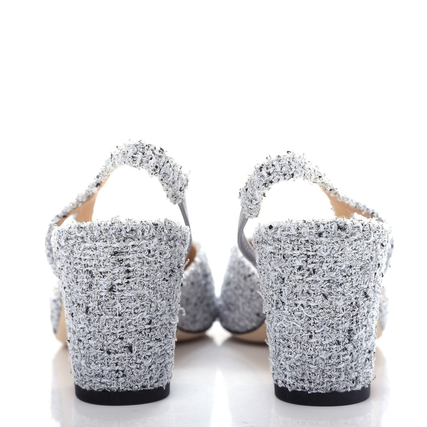 Tweed Grosgrain Cap Toe CC Slingback Pumps 37.5 Grey Silver Black